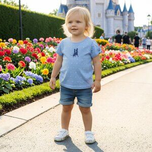 Disney Frozen II Kid's Embroidered Light Blue Puff Sleeve T-Shirt Size 4T EUC